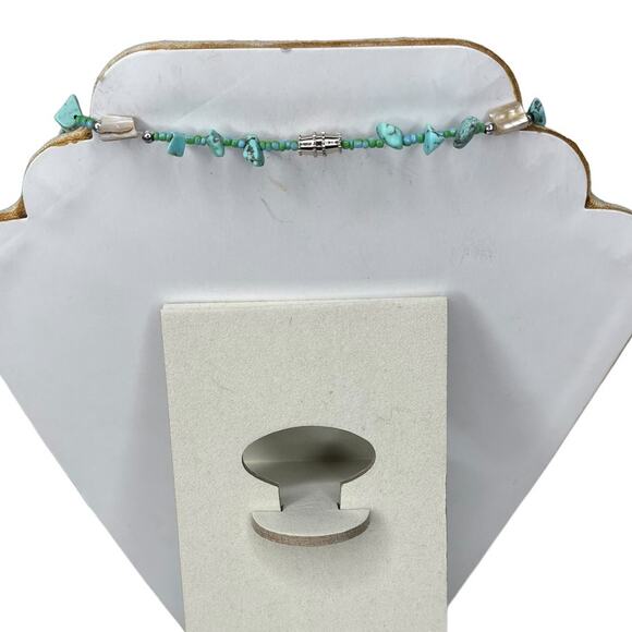 Turquoise Chips & Abalone Shell Beaded Necklace Fashion Jewelry - Picture 6 of 9